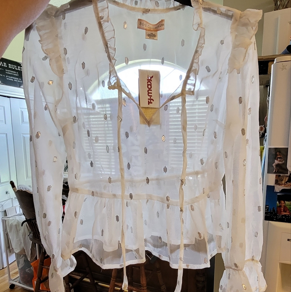 Shear long sleeved silver dot dress shirt. Juniors size XS - B-O-G Collective -